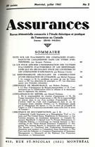 Couverture de Volume 29, numéro 2, 1961, p. 69-132, Assurances