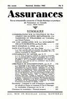 Couverture de Volume 30, numéro 3, 1962, p. 141-203, Assurances