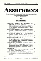 Couverture de Volume 30, numéro 4, 1963, p. 205-272, Assurances