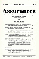 Couverture de Volume 31, numéro 1, 1963, p. 1-64, Assurances