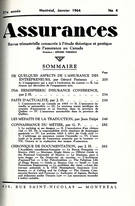 Couverture de Volume 31, numéro 4, 1964, p. 205-274, Assurances