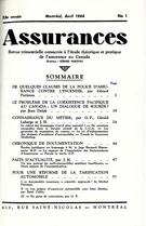 Couverture de Volume 32, numéro 1, 1964, p. 1-68, Assurances