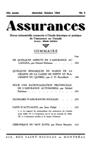 Couverture de Volume 33, numéro 3, 1965, p. 153-234, Assurances