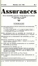 Couverture de Volume 34, numéro 1, 1966, p. 1-78, Assurances
