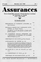 Couverture de Volume 37, numéro 1, 1969, p. 1-82, Assurances