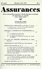 Couverture de Volume 39, numéro 1, 1971, p. 1-87, Assurances