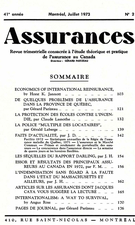 Couverture de Volume 41, numéro 2, 1973, p. 103-188, Assurances