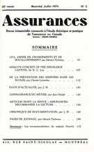 Couverture de Volume 42, numéro 2, 1974, p. 97-179, Assurances