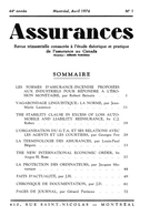 Couverture de Volume 44, numéro 1, 1976, p. 1-82, Assurances