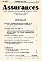Couverture de Volume 46, numéro 1, 1978, p. 1-88, Assurances