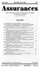 Couverture de Volume 52, numéro 1, 1984, p. 1-135, Assurances