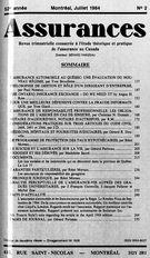 Couverture de Volume 52, numéro 2, 1984, p. 137-281, Assurances
