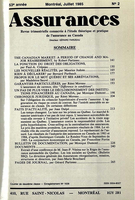 Couverture de Volume 53, numéro 2, 1985, p. 141-276, Assurances