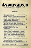 Couverture de Volume 54, numéro 2, 1986, p. 187-352, Assurances