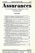 Couverture de Volume 54, numéro 3, 1986, p. 353-536, Assurances