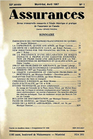 Couverture de Volume 55, numéro 1, 1987, p. XIV-148, Assurances