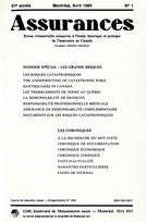 Couverture de DOSSIER SPÉCIAL : LES GRANDS RISQUES, Volume 57, numéro 1, 1989, p. 1-150, Assurances