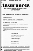 Couverture de DOSSIER RESPONSABILITÉS ET ASSURANCES DE RESPONSABILITÉ, Volume 58, numéro 4, 1991, p. LXIII-632, Assurances