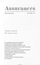 Couverture de Numéro spécial 60<sup>e</sup> anniversaire, Volume 60, numéro 1, 1992, p. 1-169, Assurances