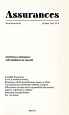 Couverture de Volume 62, numéro 3, 1994, p. 353-540, Assurances