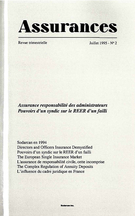 Couverture de Volume 63, numéro 2, 1995, p. 169-323, Assurances