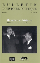 Couverture de Mémoire et histoire, Volume 5, numéro 3, été 1997, p. 5-155, Bulletin d'histoire politique