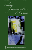 Couverture de Volume 27, numéro 2, 2015, p. 179-374, Cahiers franco-canadiens de l'Ouest
