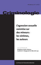 Couverture de L’agression sexuelle commise sur des mineurs : les victimes, les auteurs, Volume 50, numéro 1, printemps 2017, p. 5-337, Criminologie