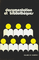 Couverture de Volume 19, numéro 1, mars 1973, p. 2-46, Documentation et bibliothèques