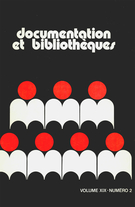 Couverture de Bibliotechnique, Volume 19, numéro 2, juin 1973, p. 50-94, Documentation et bibliothèques