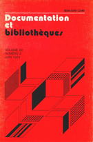 Couverture de Automatisation et coopération, Volume 20, numéro 2, juin 1974, p. 55-110, Documentation et bibliothèques