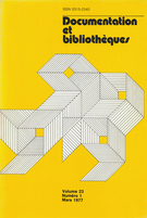 Couverture de Volume 23, numéro 1, mars 1977, p. 3-54, Documentation et bibliothèques