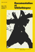 Couverture de Volume 24, numéro 1, mars 1978, p. 3-49, Documentation et bibliothèques