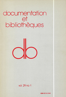 Couverture de Volume 29, numéro 1, janvier–mars 1983, p. 3-48, Documentation et bibliothèques