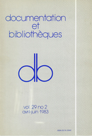 Couverture de Volume 29, numéro 2, avril–juin 1983, p. 51-88, Documentation et bibliothèques