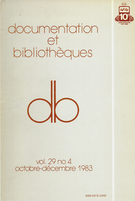 Couverture de Volume 29, numéro 4, octobre–décembre 1983, p. 127-176, Documentation et bibliothèques