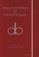 Couverture de Volume 30, numéro 1, janvier–mars 1984, p. 3-35, Documentation et bibliothèques