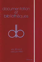 Couverture de Volume 30, numéro 2, avril–juin 1984, p. 39-68, Documentation et bibliothèques