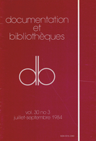 Couverture de Volume 30, numéro 3, juillet–septembre 1984, p. 71-106, Documentation et bibliothèques