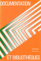 Couverture de Volume 33, numéro 2, avril–juin 1987, p. 39-76, Documentation et bibliothèques