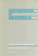 Couverture de Volume 34, numéro 3, juillet–septembre 1988, p. 87-115, Documentation et bibliothèques