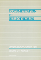 Couverture de Volume 34, numéro 4, octobre–décembre 1988, p. 119-167, Documentation et bibliothèques