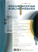 Couverture de Volume 54, numéro 1, janvier–mars 2008, p. 3-48, Documentation et bibliothèques