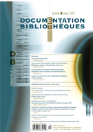 Couverture de Volume 56, numéro 1, janvier–mars 2010, p. 3-44, Documentation et bibliothèques