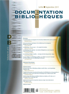 Couverture de Volume 57, numéro 3, juillet–septembre 2011, p. 131-191, Documentation et bibliothèques