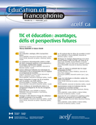Couverture de TIC et éducation : avantages, défis et perspectives futures, Volume 41, numéro 1, printemps 2013, p. 1-253, Éducation et francophonie