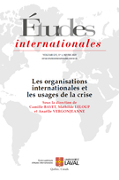Couverture du numéro 'Les organisations internationales et les usages de la crise' de la revue 'Études internationales'