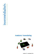 Couverture de traduire, Numéro 27, printemps 2016, Intermédialités / Intermediality