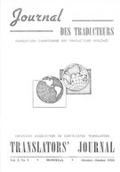 Couverture de Volume 1, numéro 1, octobre 1955, p. 1-24, Journal des traducteurs / Translators' Journal