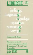 Couverture de Volume 29, numéro 3 (171), juin 1987, p. 2-111, Liberté